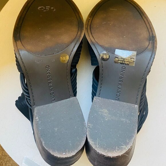 Lucky Brand Women's Black Leather Lace Bootie Open Toe High Heels Size 7.5 M - Picture 9 of 9